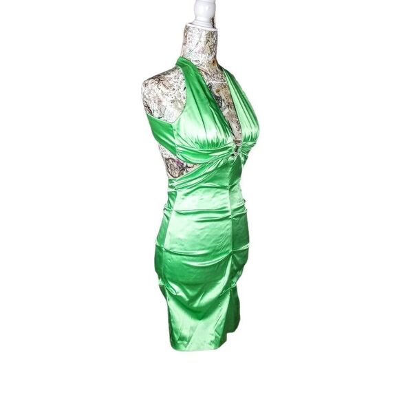 Short Green Halter Cut Out Waist Tight Bodycon Evening Cocktail Mini Dress - Picture 11 of 16